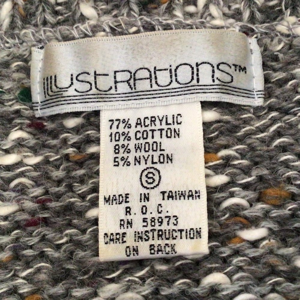 Illustrations - Vintage Gray Turtleneck Sweater with white, red, green, gold & p - Picture 6 of 7